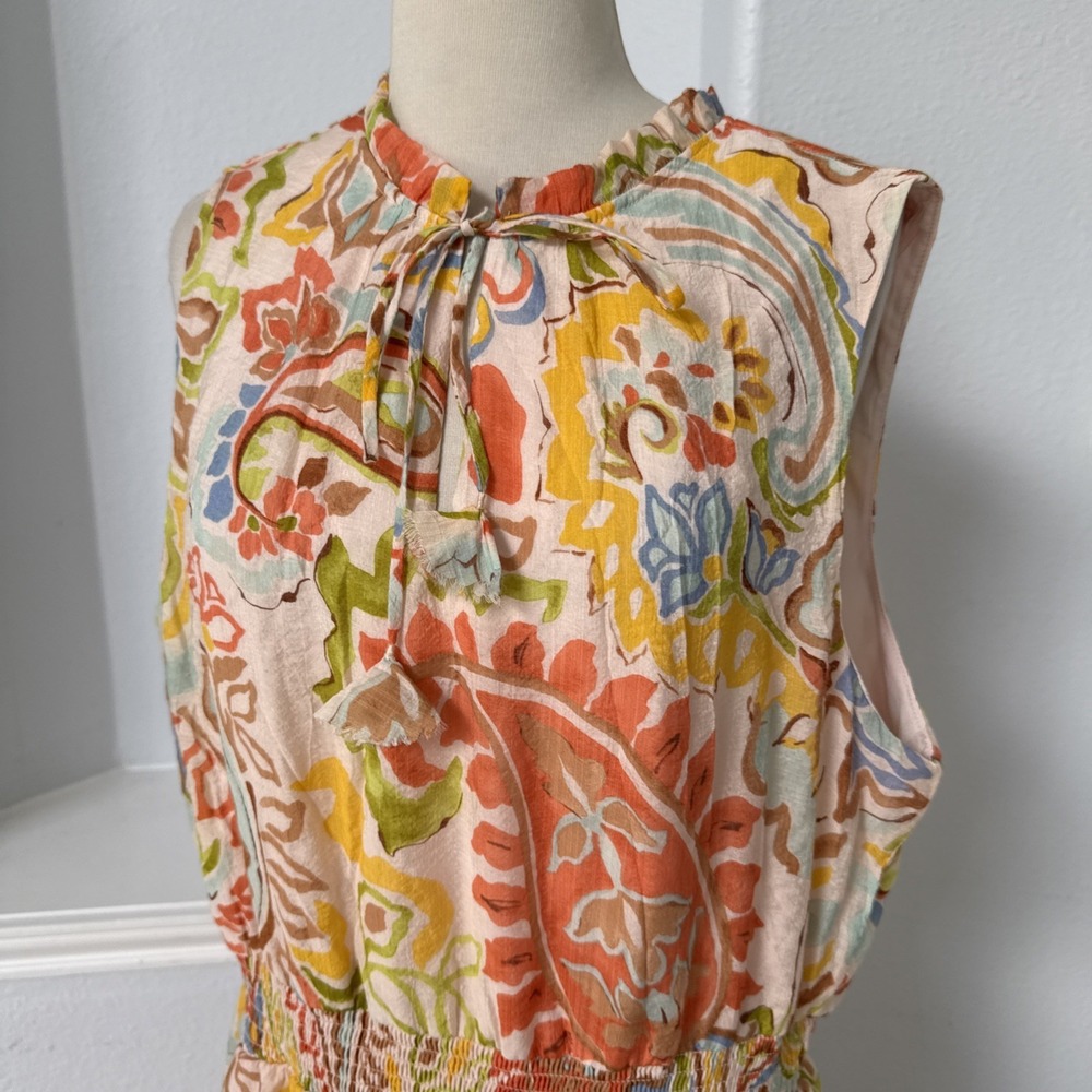 MSK Maxi Dress Womens XL Boho Paisley Tiered Smocked Artsy Resort Romantic - Picture 3 of 11